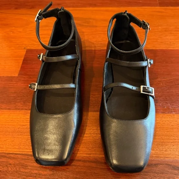 Quince Women's Italian Leather Black Strappy Ballet Flat Shoes, Size 6 - Picture 1 of 9